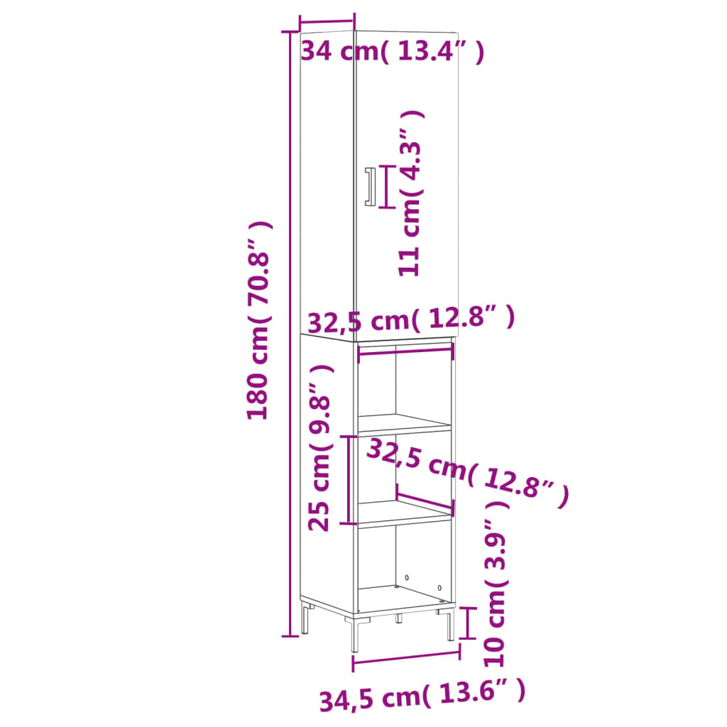 Highboard Betongrau 34,5x34x180 cm Holzwerkstoff