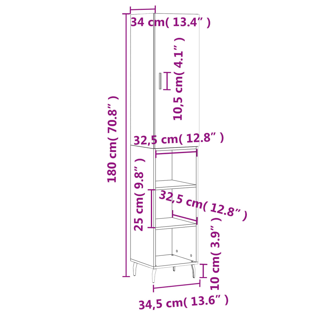 Highboard Betongrau 34,5x34x180 cm Holzwerkstoff