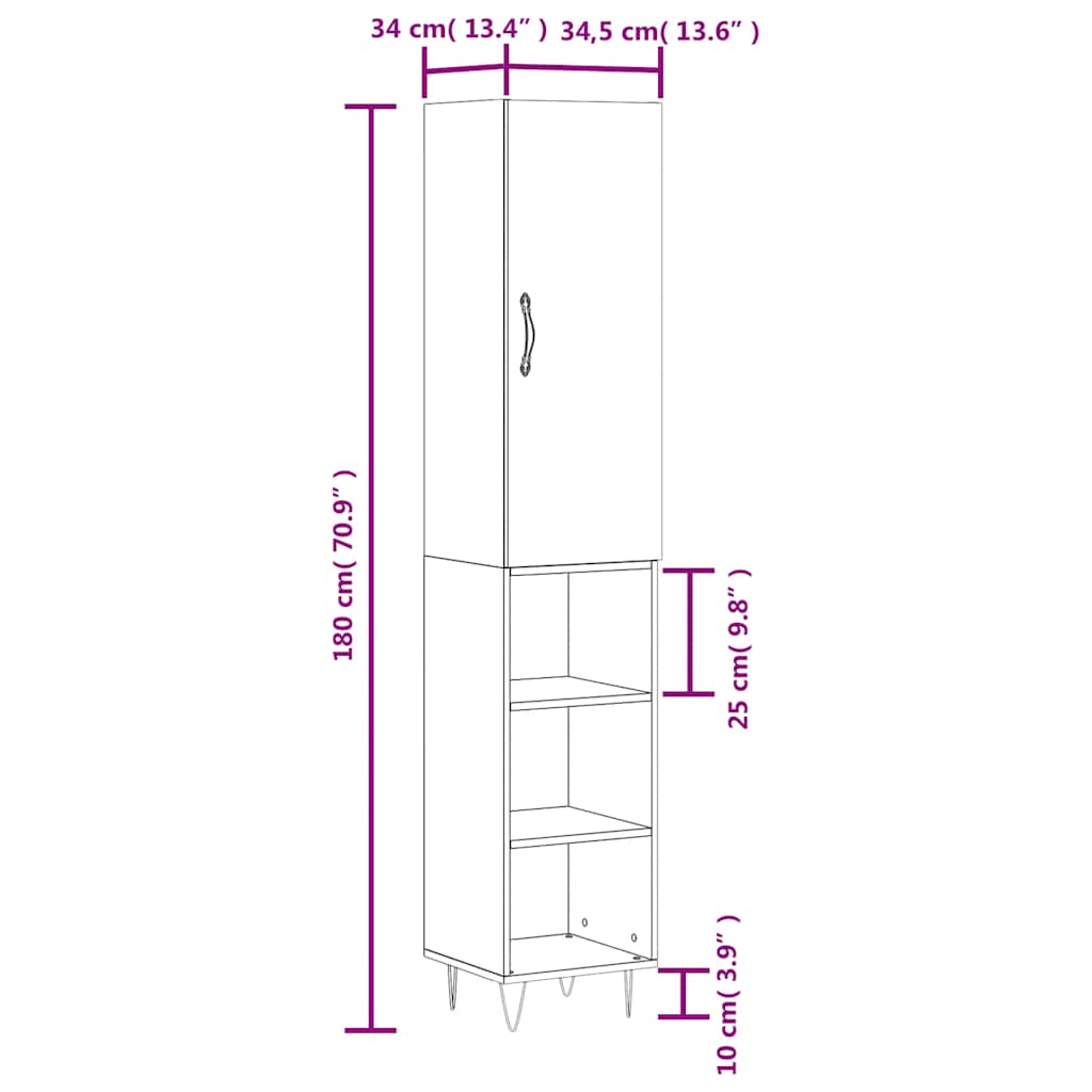Highboard Weiß 34,5x34x180 cm Holzwerkstoff