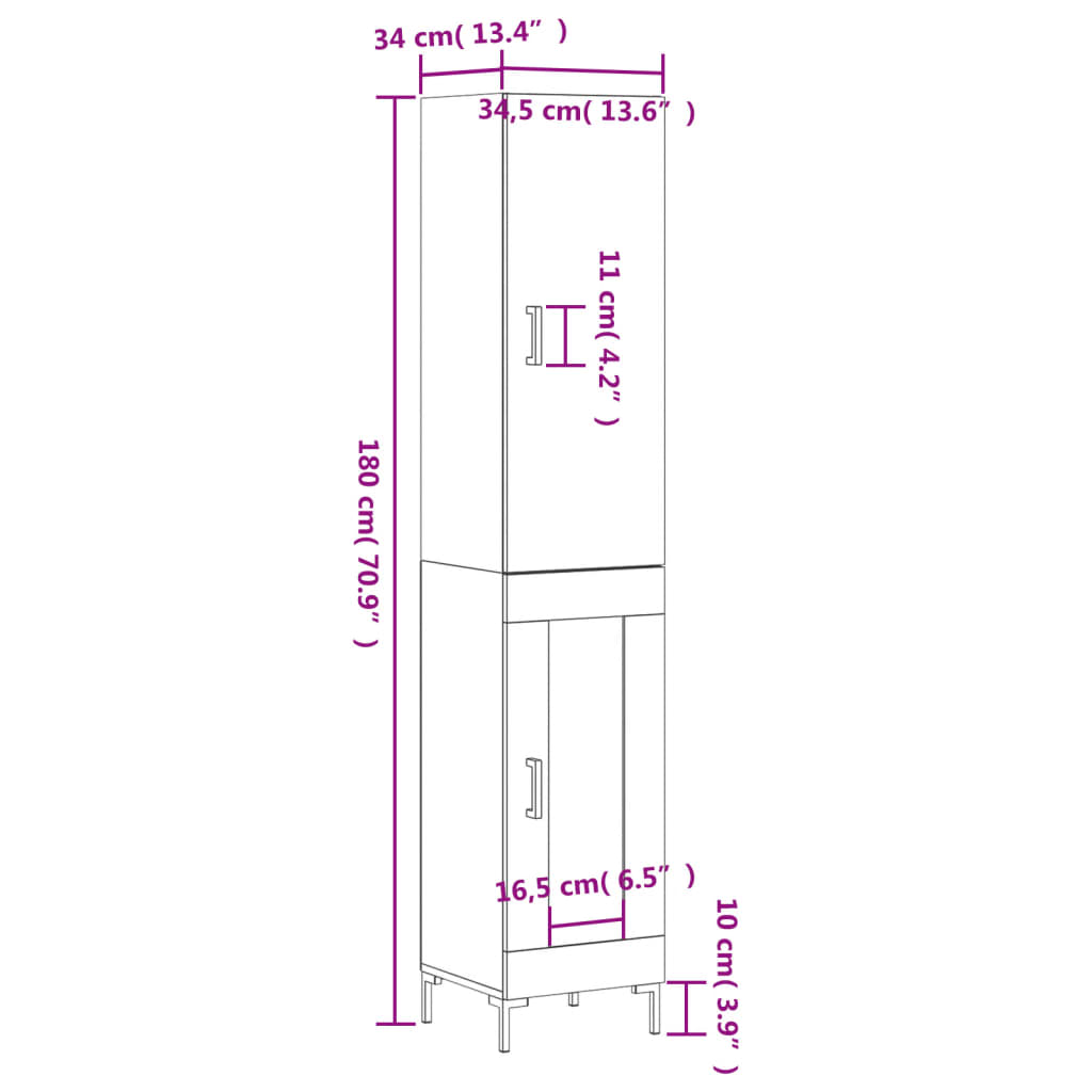 Highboard Betongrau 34,5x34x180 cm Holzwerkstoff