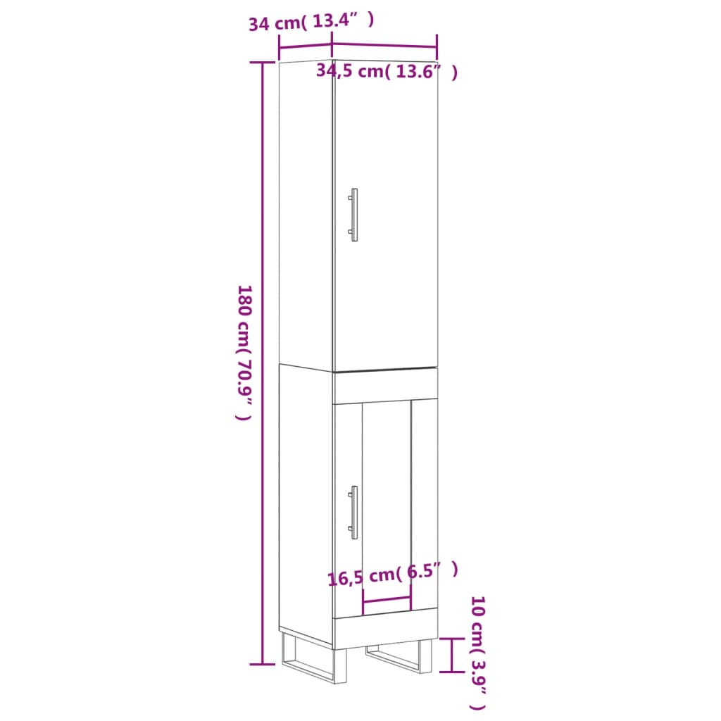 Highboard Betongrau 34,5x34x180 cm Holzwerkstoff