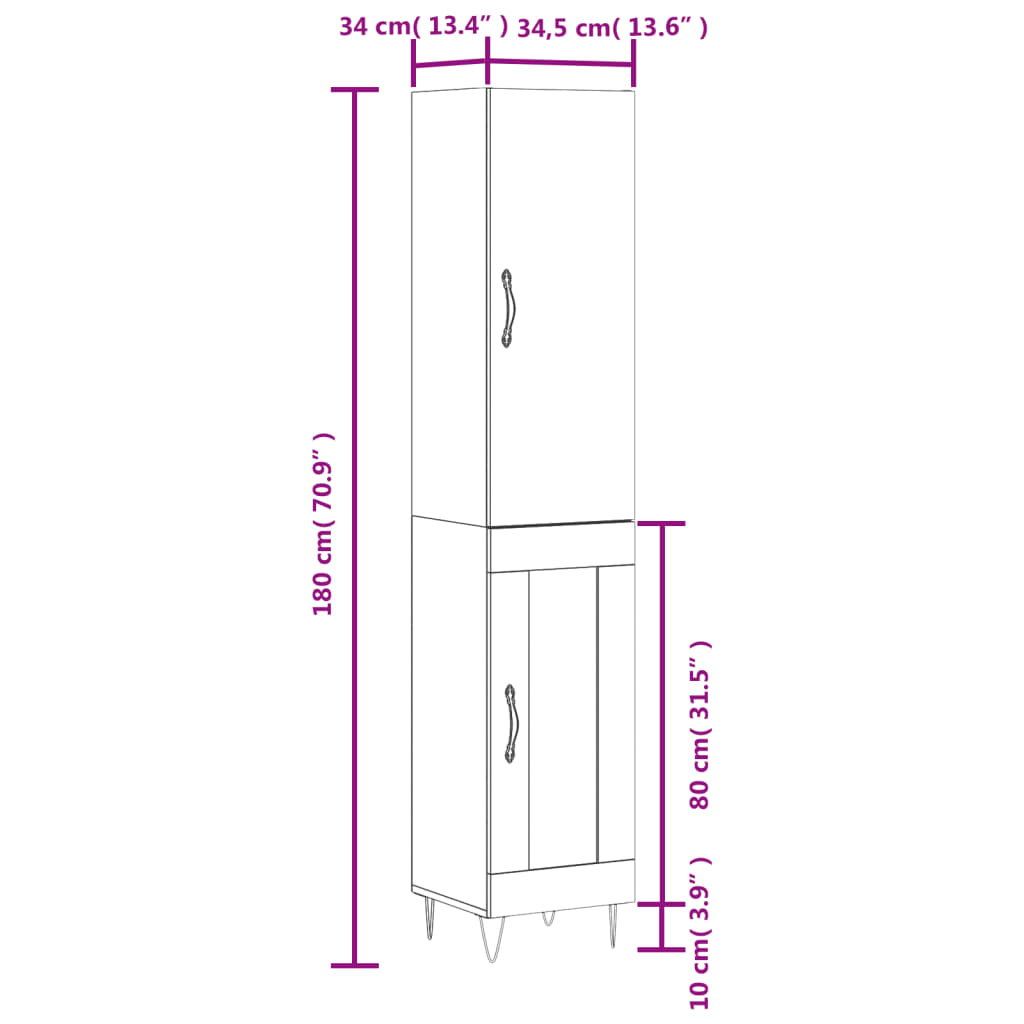 Highboard Weiß 34,5x34x180 cm Holzwerkstoff
