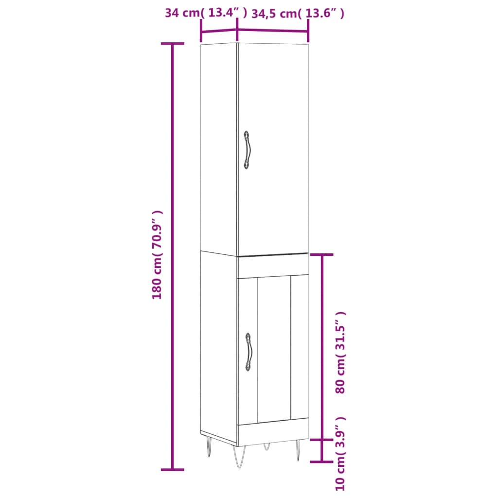 Highboard Grau Sonoma 34,5x34x180 cm Holzwerkstoff