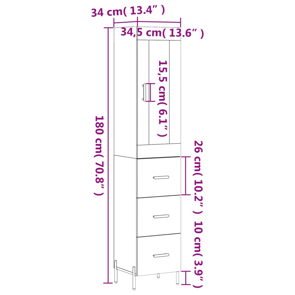 Highboard Sonoma-Eiche 34,5x34x180 cm Holzwerkstoff