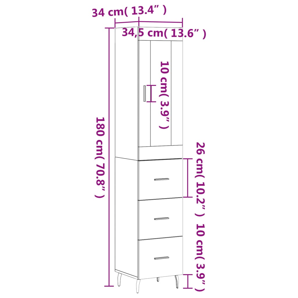 Highboard Sonoma-Eiche 34,5x34x180 cm Holzwerkstoff