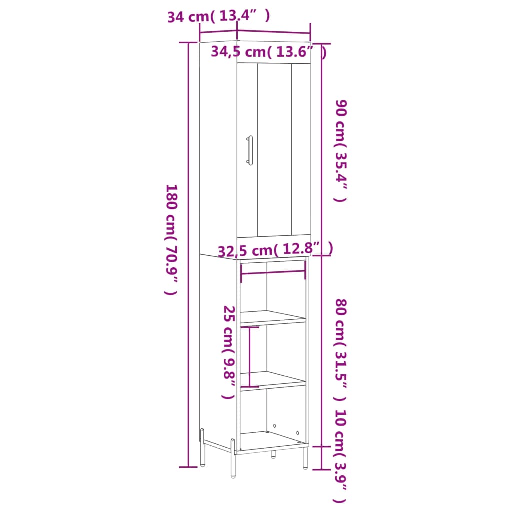 Highboard Betongrau 34,5x34x180 cm Holzwerkstoff