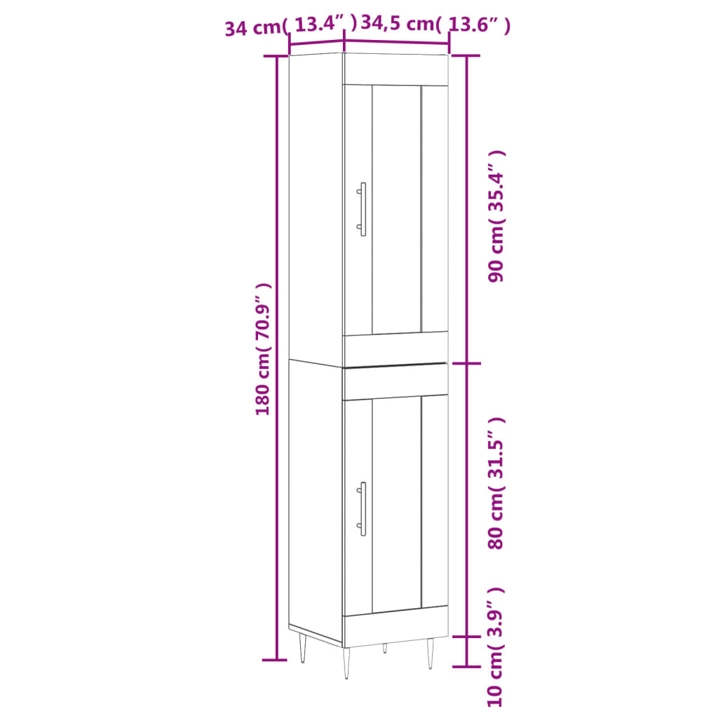 Highboard Grau Sonoma 34,5x34x180 cm Holzwerkstoff