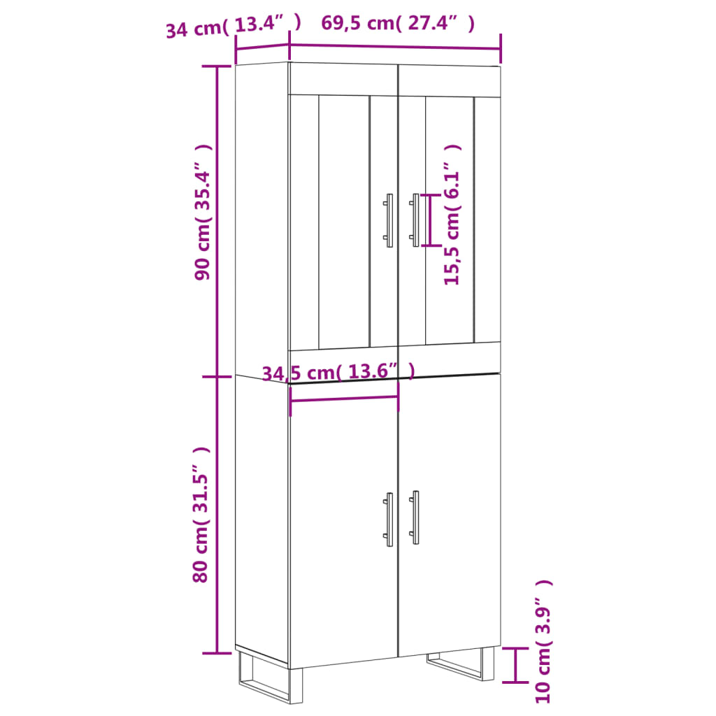 Highboard Weiß 69,5x34x180 cm Holzwerkstoff