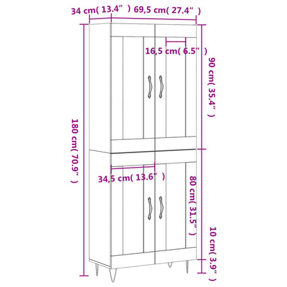 Highboard Weiß 69,5x34x180 cm Holzwerkstoff