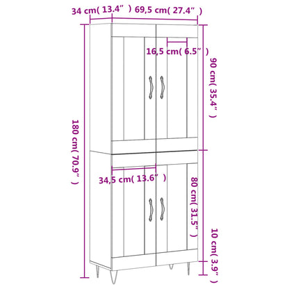 Highboard Sonoma-Eiche 69,5x34x180 cm Holzwerkstoff