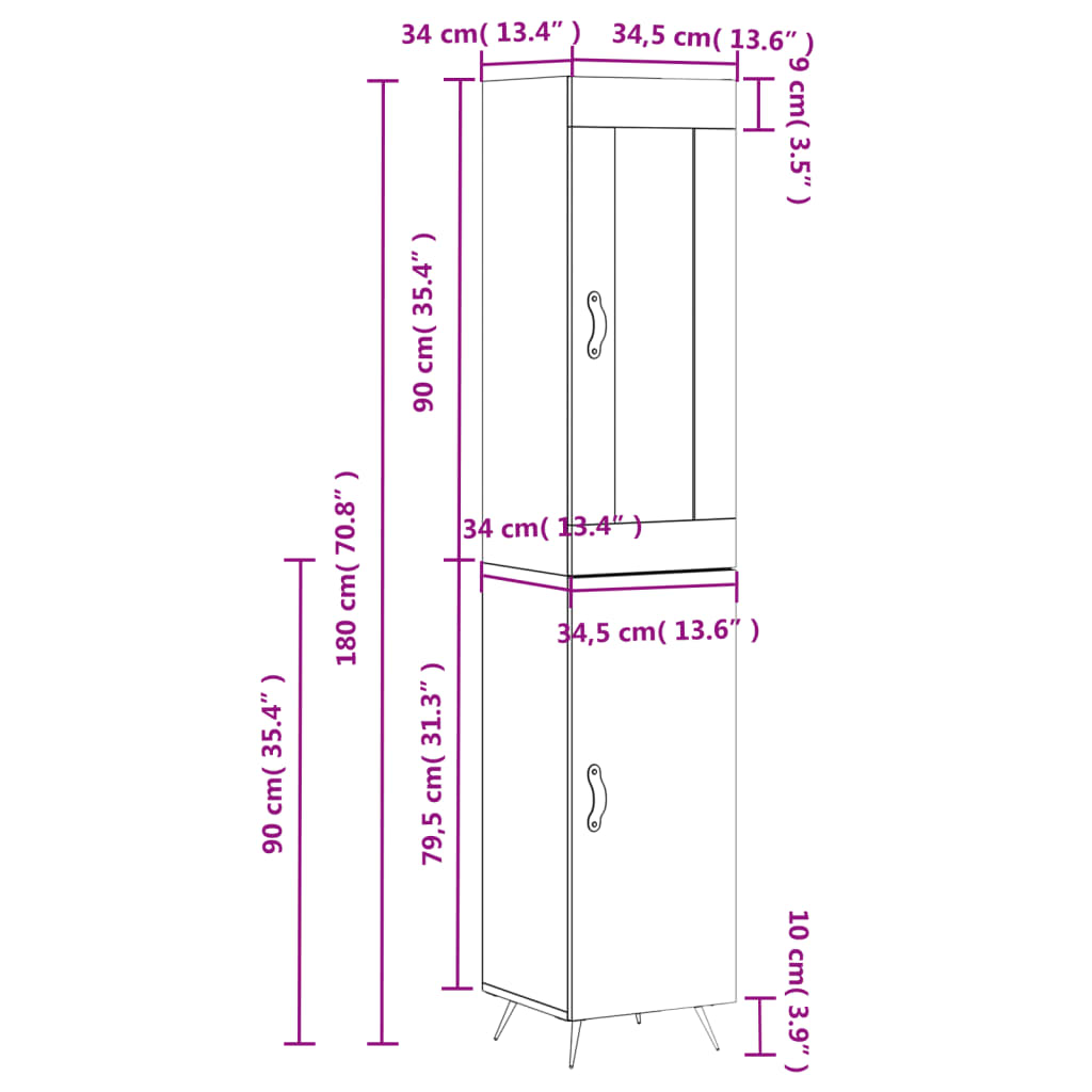 Highboard Weiß 34,5x34x180 cm Holzwerkstoff
