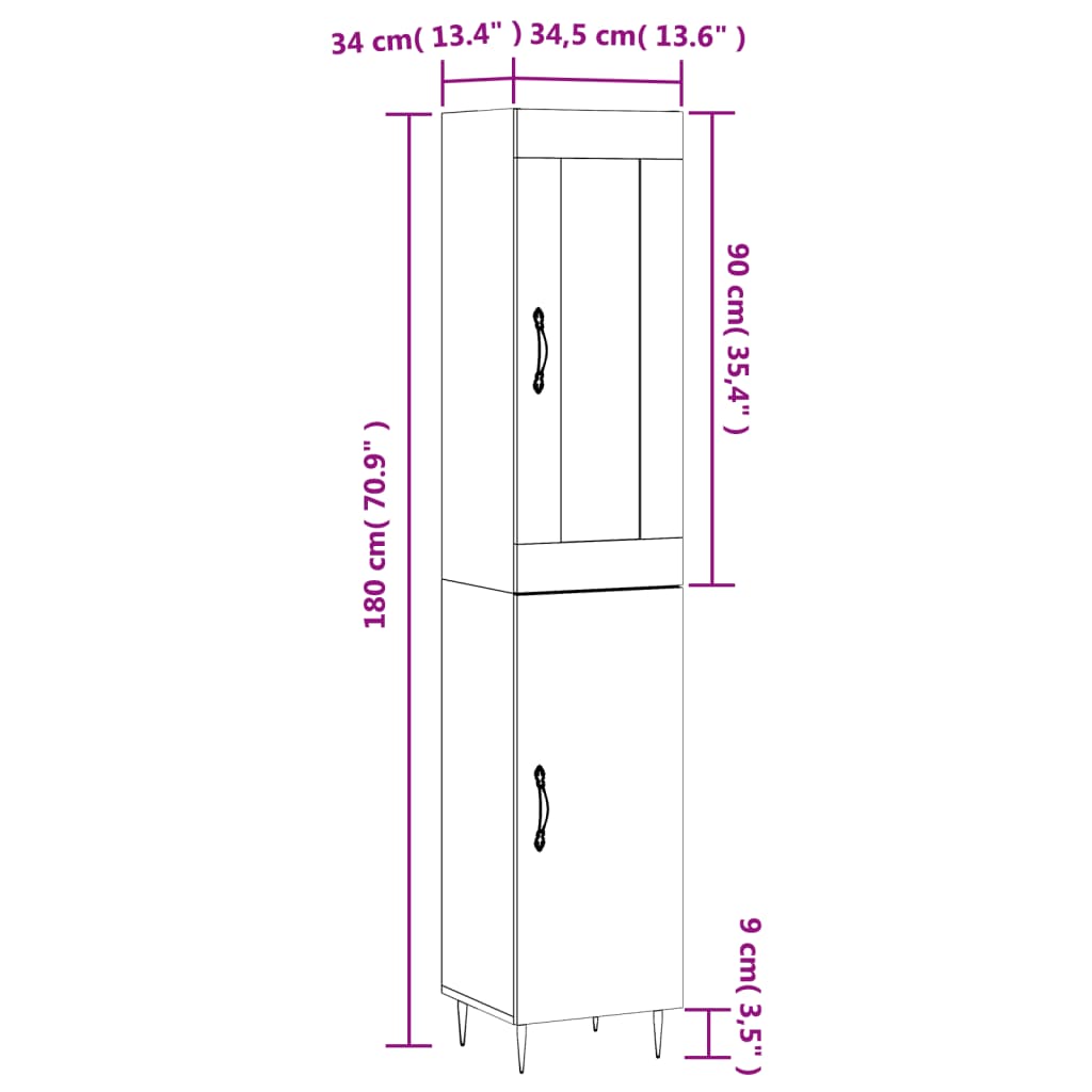 Highboard Betongrau 34,5x34x180 cm Holzwerkstoff