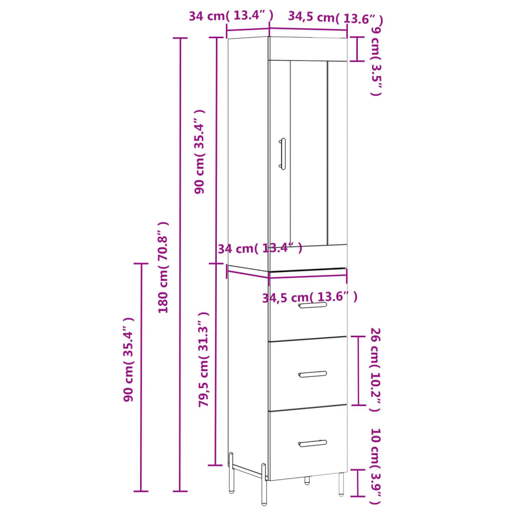 Highboard Sonoma-Eiche 34,5x34x180 cm Holzwerkstoff