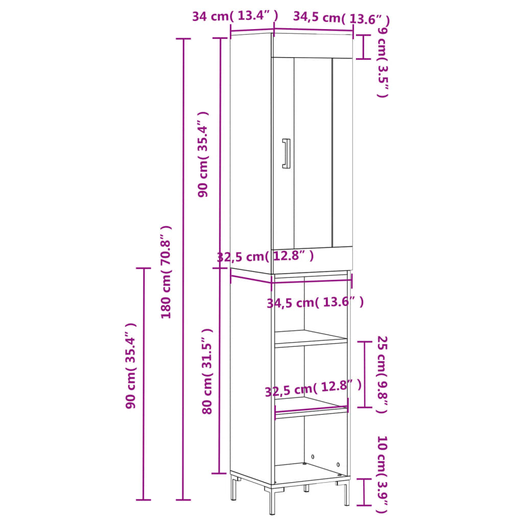 Highboard Weiß 34,5x34x180 cm Holzwerkstoff
