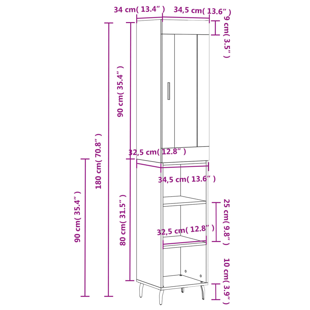 Highboard Betongrau 34,5x34x180 cm Holzwerkstoff