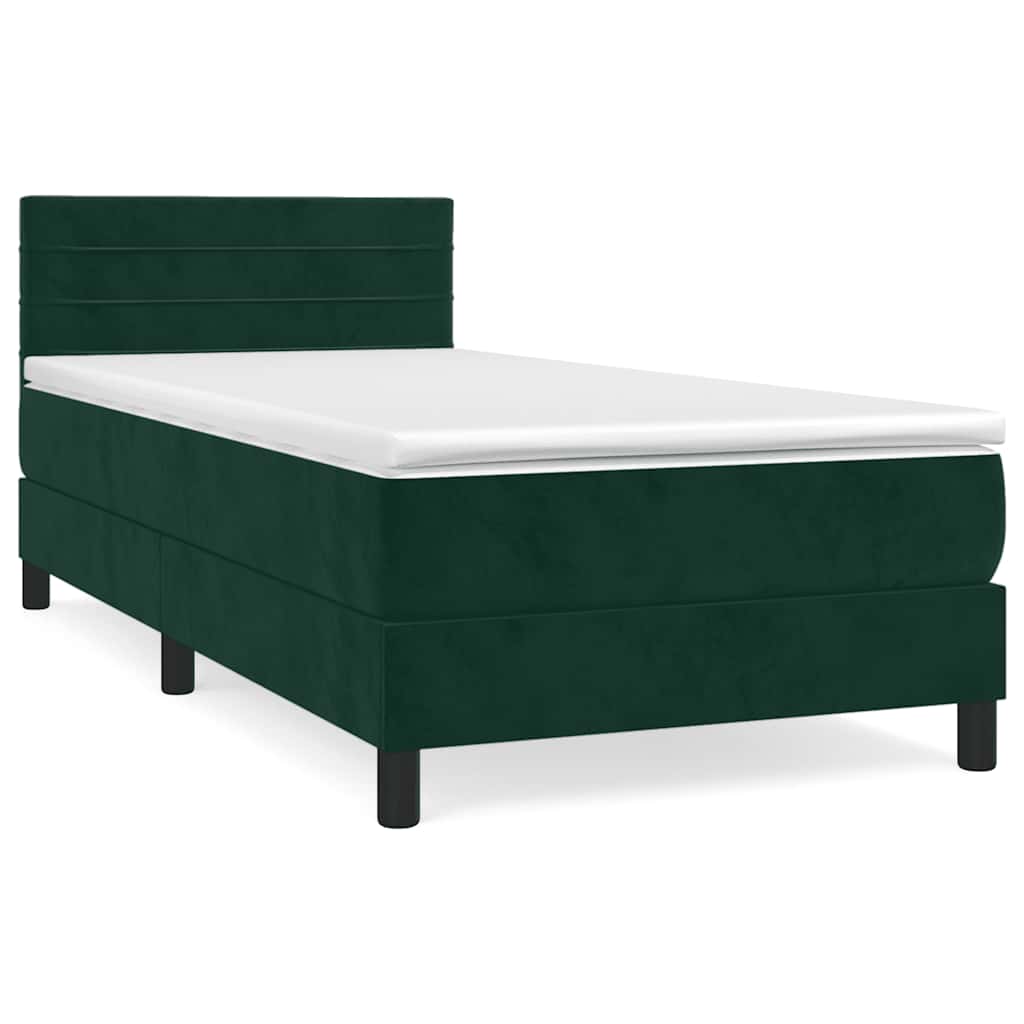 Boxspringbett mit Matratze Dunkelgrün 90x190 cm Samt