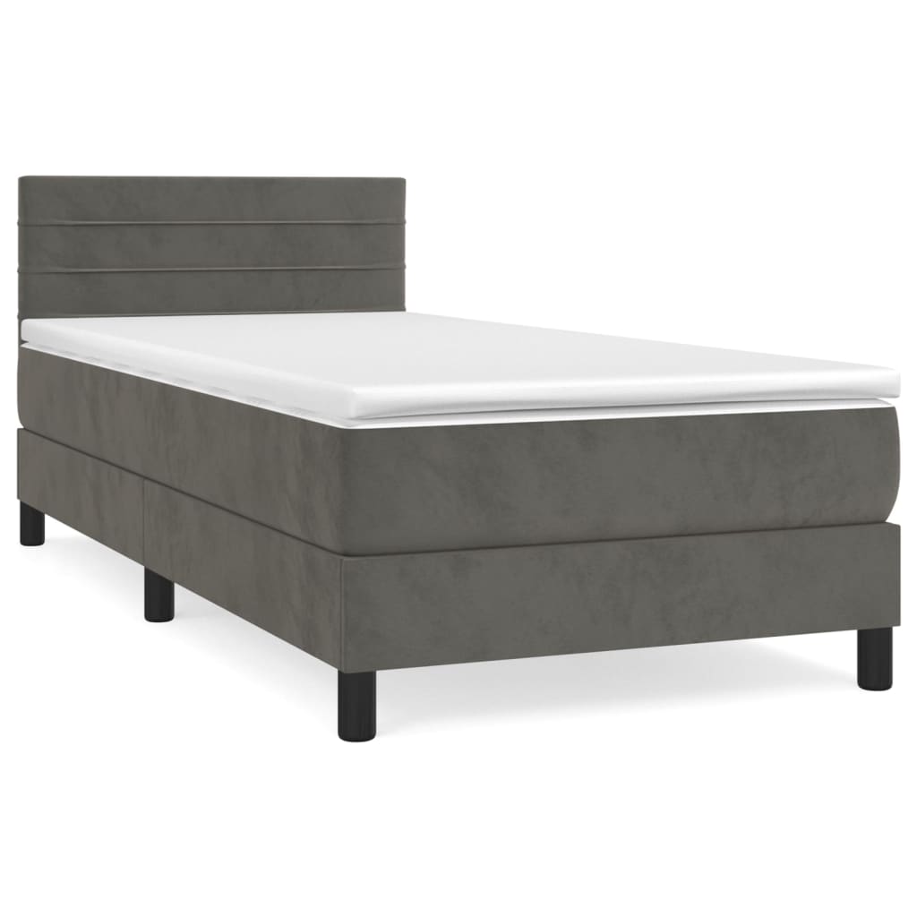 Sommier tapissier avec matelas gris foncé 100x200 cm velours