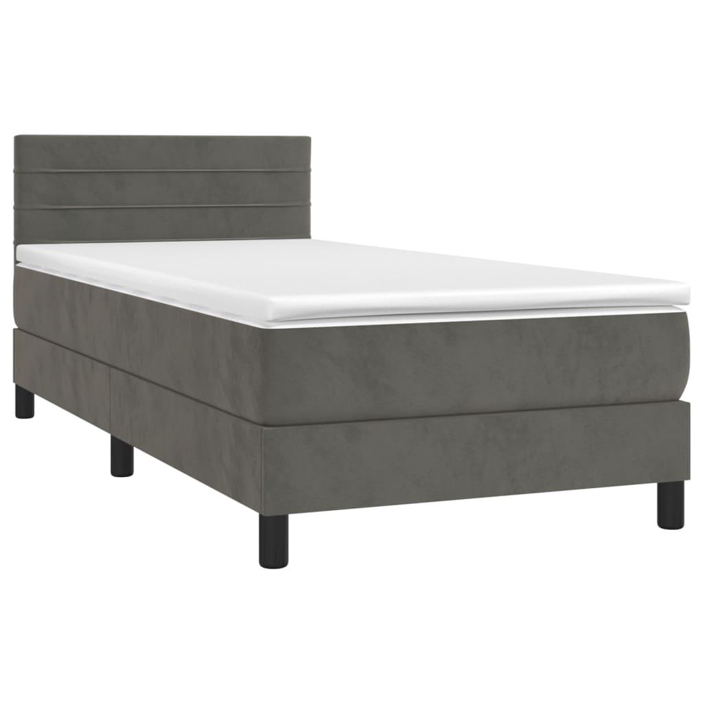 Sommier tapissier avec matelas gris foncé 100x200 cm velours