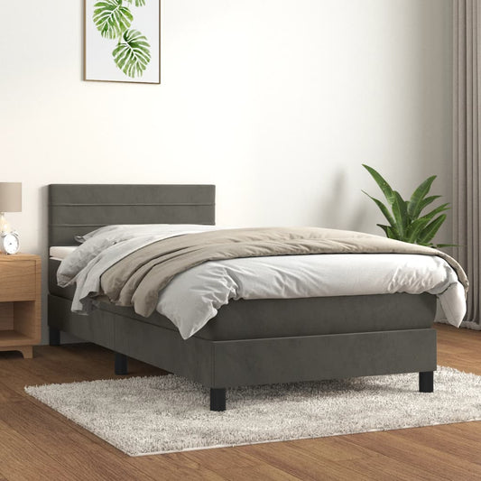 Sommier tapissier avec matelas gris foncé 100x200 cm velours