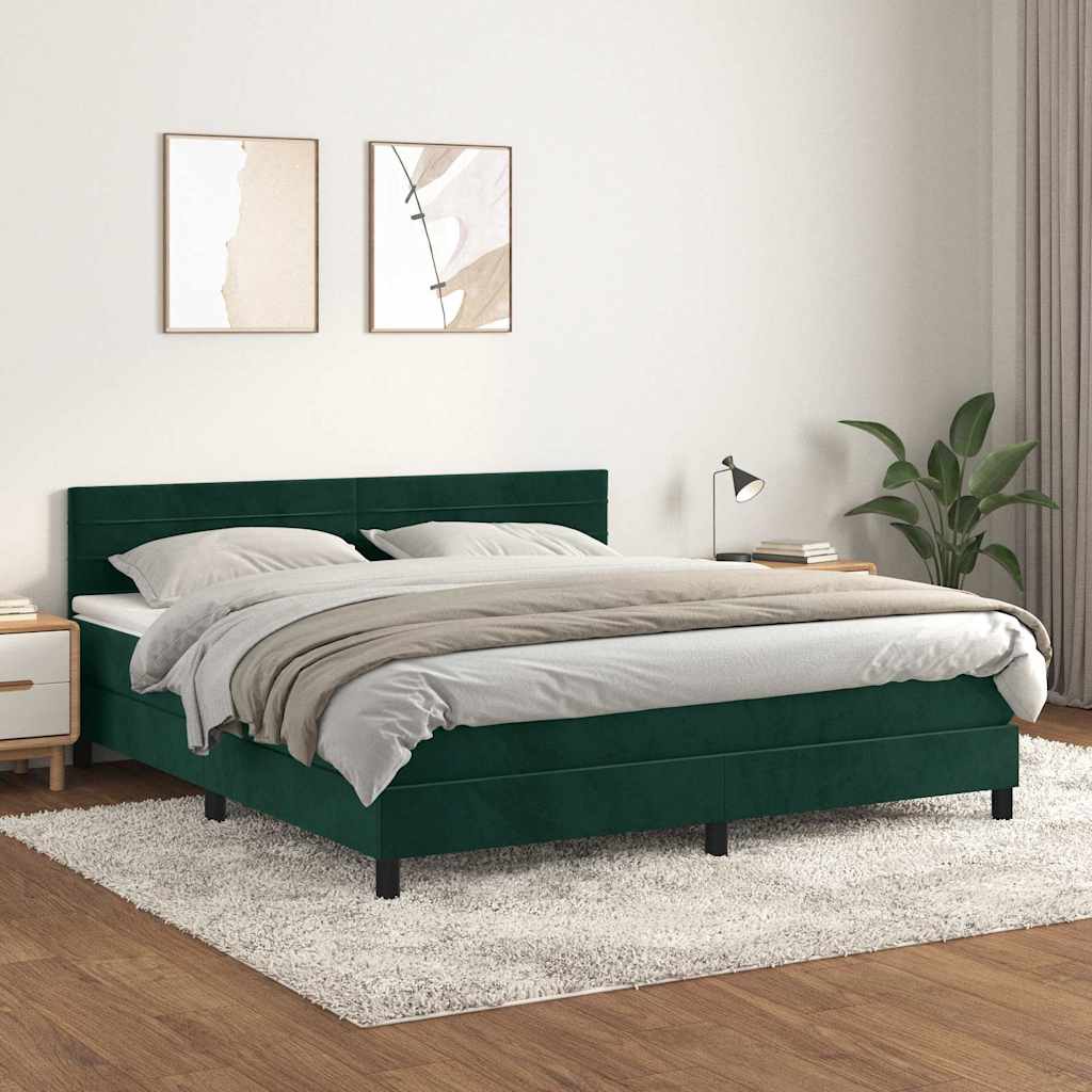 Boxspringbett mit Matratze Dunkelgrün 160x200 cm Samt