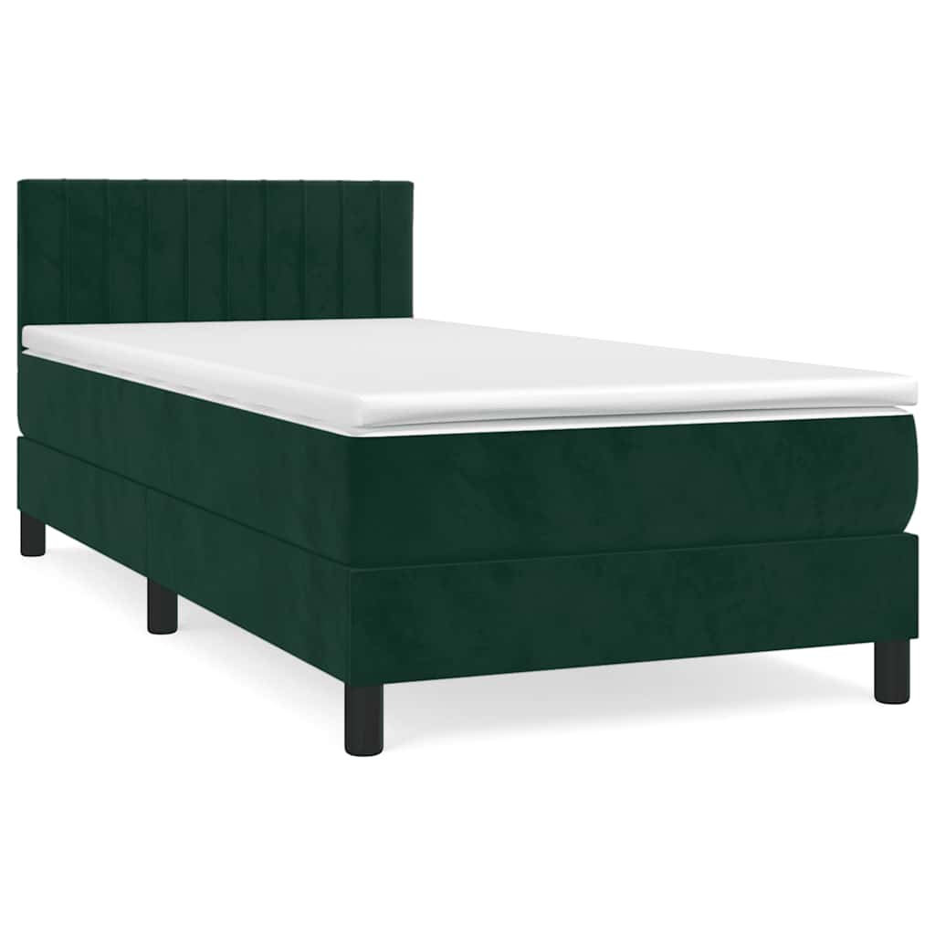 Boxspringbett mit Matratze Dunkelgrün 90x190 cm Samt