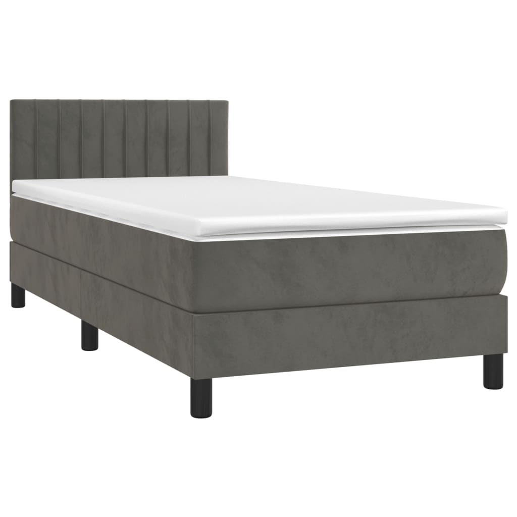 Sommier tapissier avec matelas gris foncé 100x200 cm velours