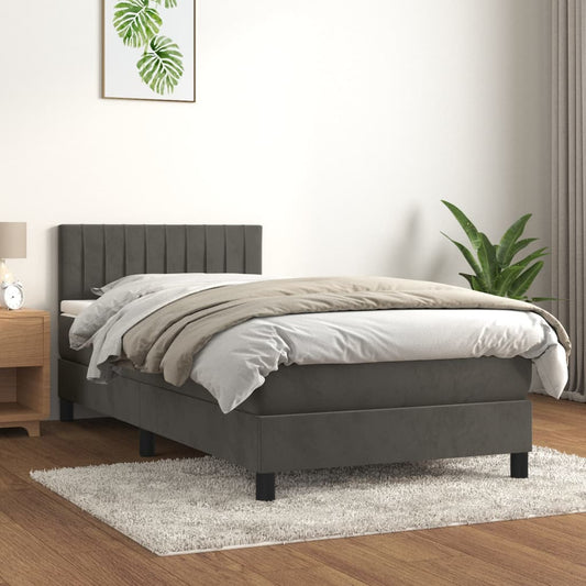 Sommier tapissier avec matelas gris foncé 100x200 cm velours