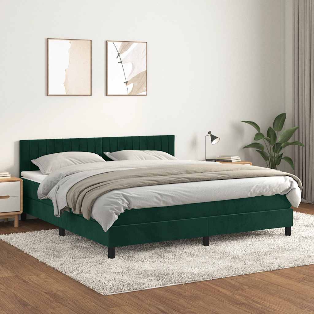 Boxspringbett mit Matratze Dunkelgrün 160x200 cm Samt