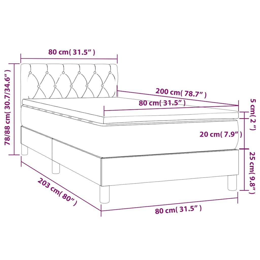 Boxspringbett mit Matratze Schwarz 80x200 cm Samt