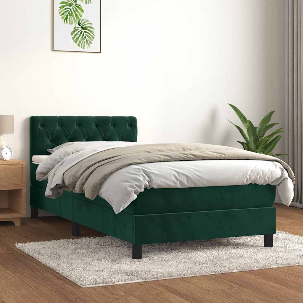 Boxspringbett mit Matratze Dunkelgrün 90x200 cm Samt