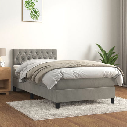 Boxspringbett mit Matratze Hellgrau 100x200 cm Samt