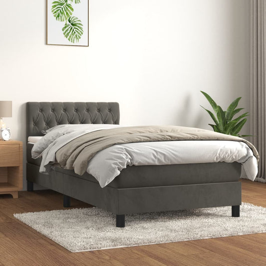 Sommier tapissier avec matelas gris foncé 100x200 cm velours