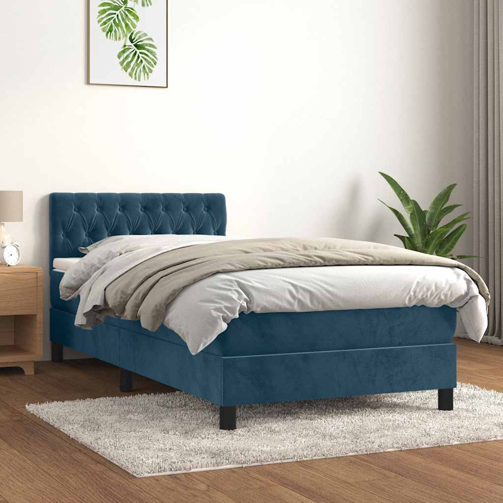 Boxspringbett mit Matratze Dunkelblau 100x200 cm Samt