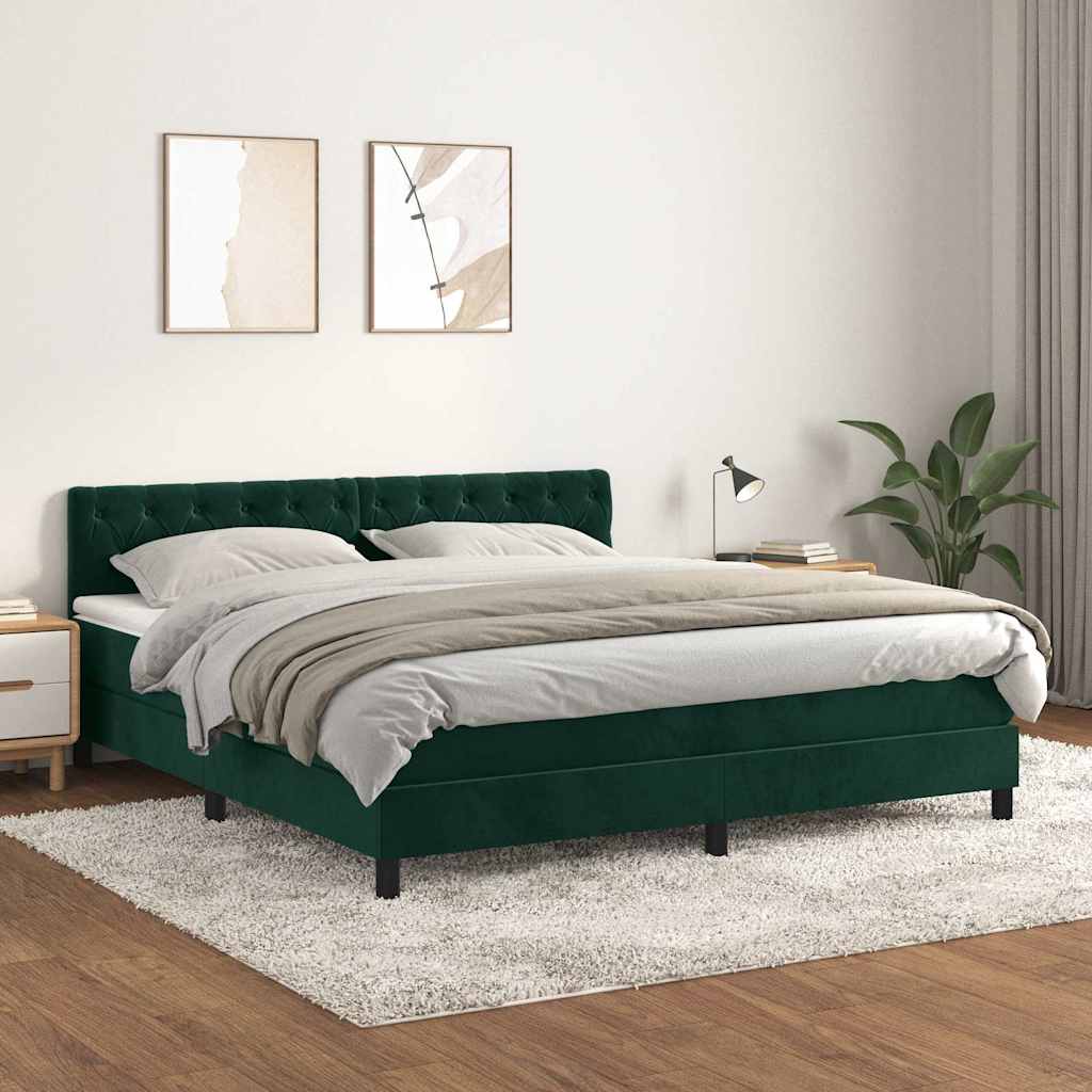 Boxspringbett mit Matratze Dunkelgrün 160x200 cm Samt