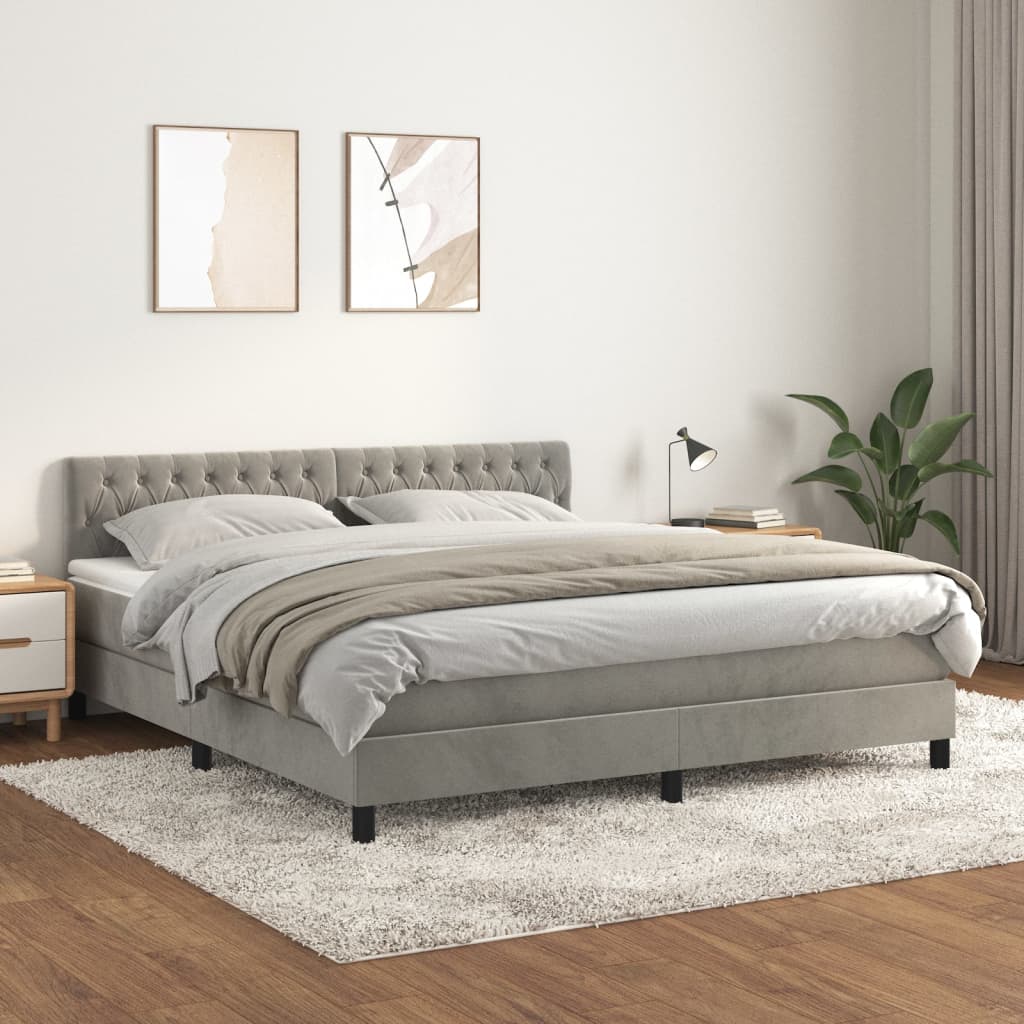 Boxspringbett mit Matratze Hellgrau 180x200 cm Samt