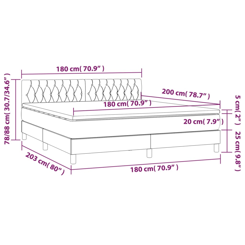Boxspringbett mit Matratze Dunkelgrau 180x200 cm Samt