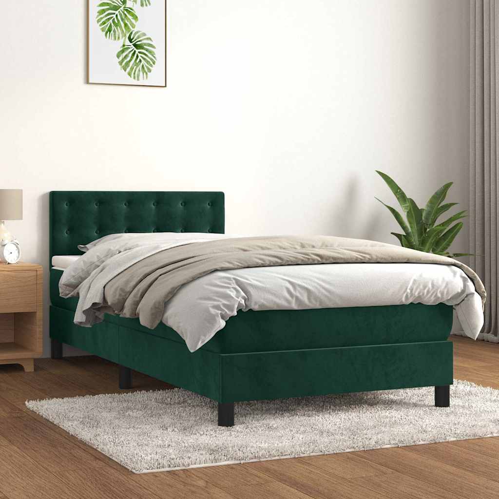 Boxspringbett mit Matratze Dunkelgrün 90x190 cm Samt