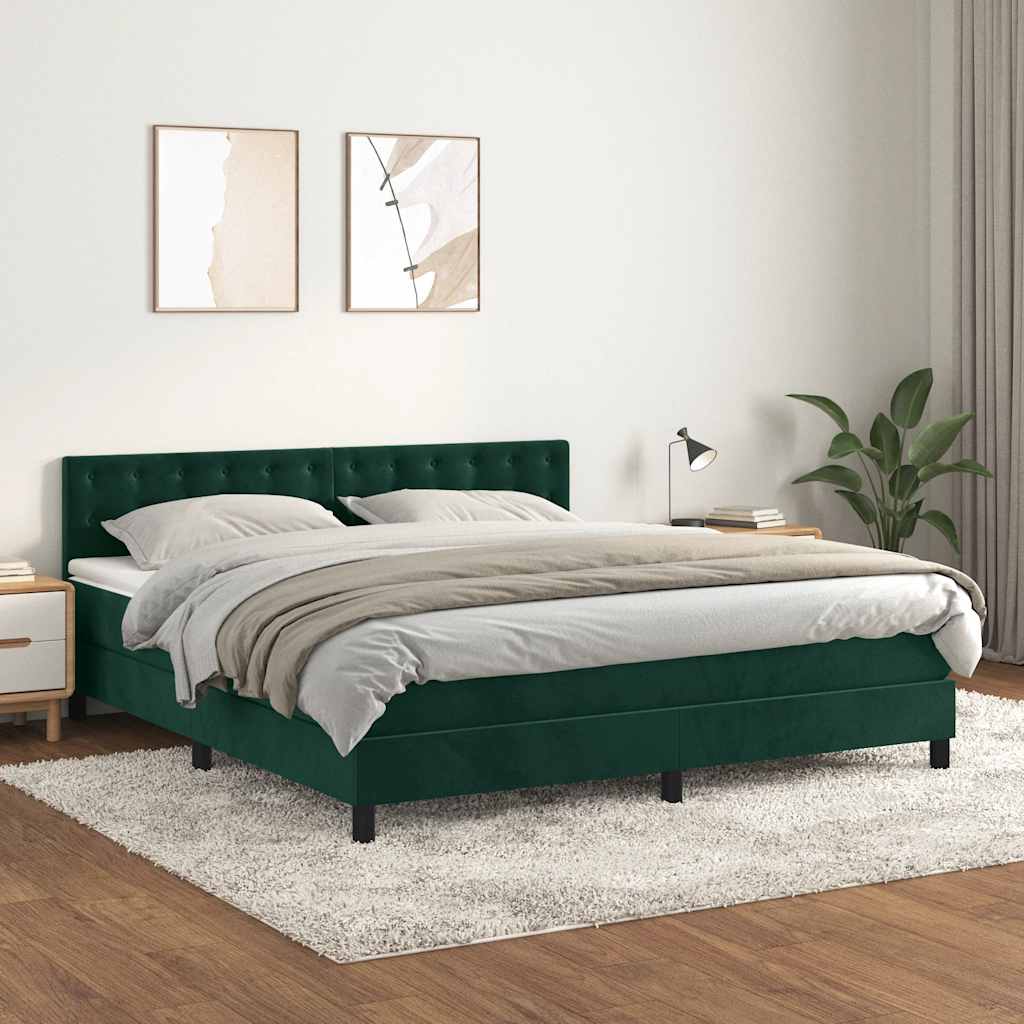 Boxspringbett mit Matratze Dunkelgrün 160x200 cm Samt