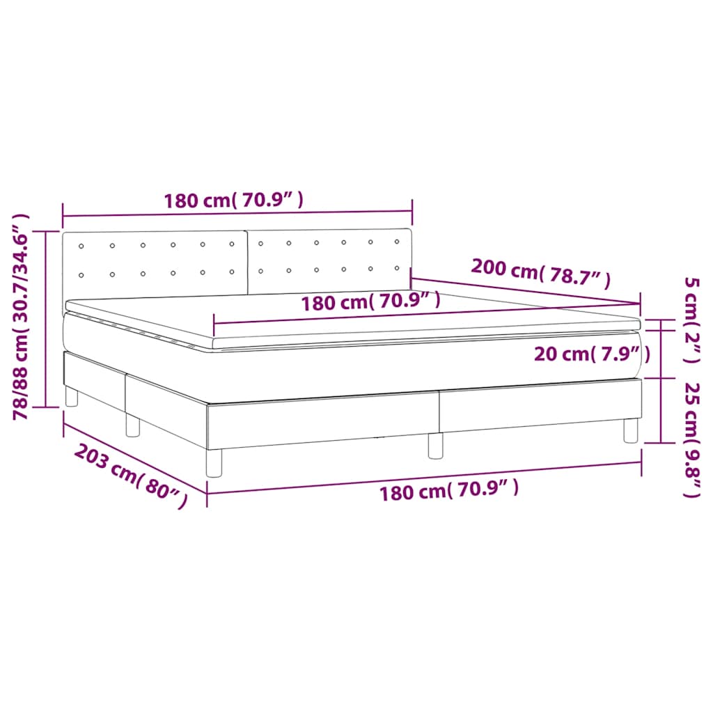 Boxspringbett mit Matratze Schwarz 180x200 cm Samt
