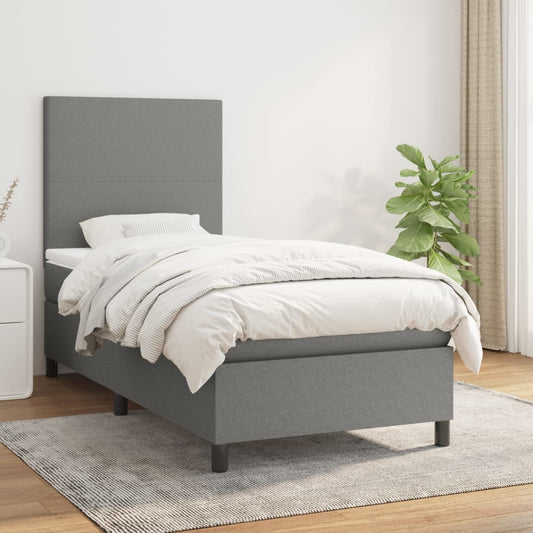 Lit sommier tapissier avec matelas tissu gris foncé 100x200 cm