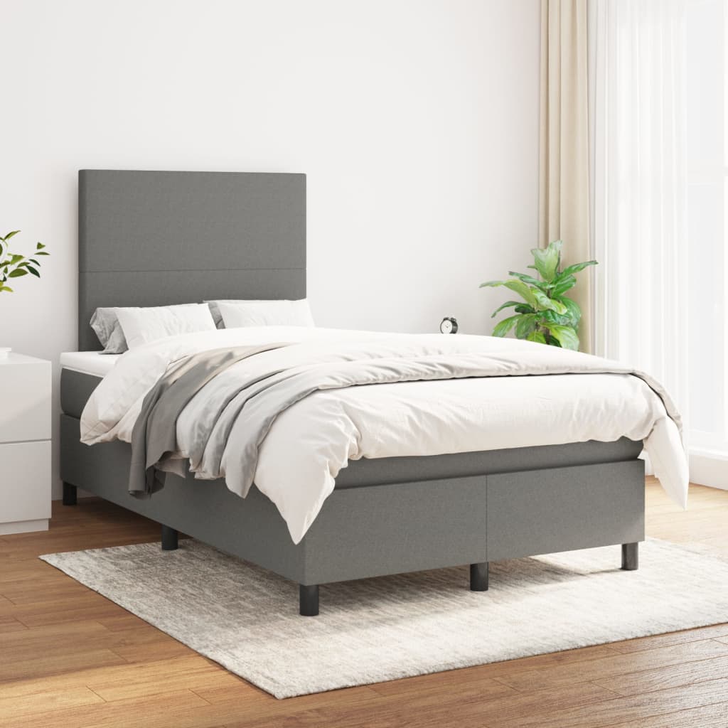 Box spring bed with mattress dark grey 120x200 cm fabric
