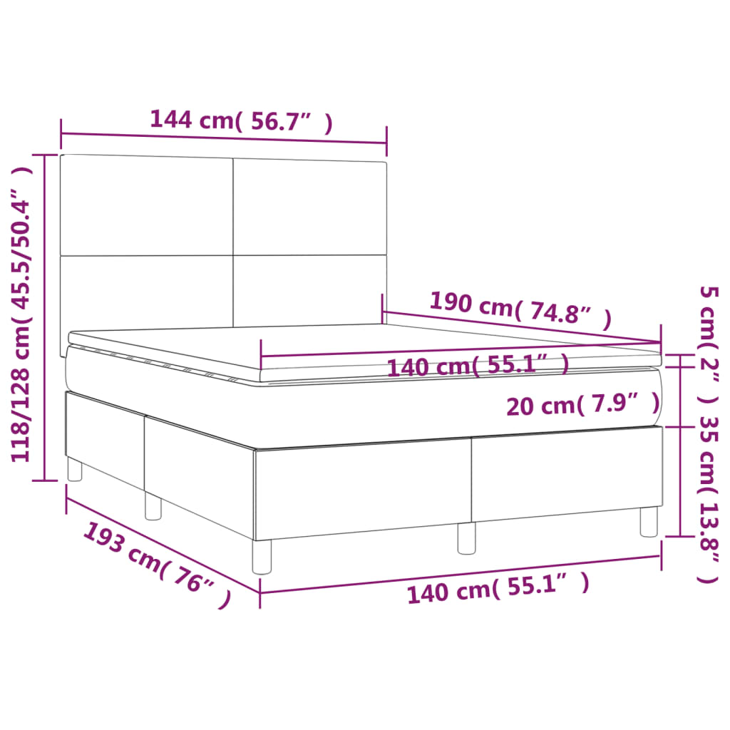 Box spring bed with mattress taupe 140x190 cm fabric
