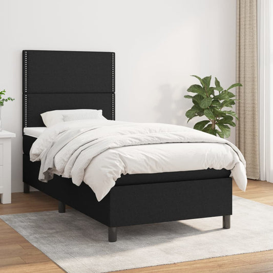 Lit à sommier tapissier avec matelas tissu noir 80x200 cm