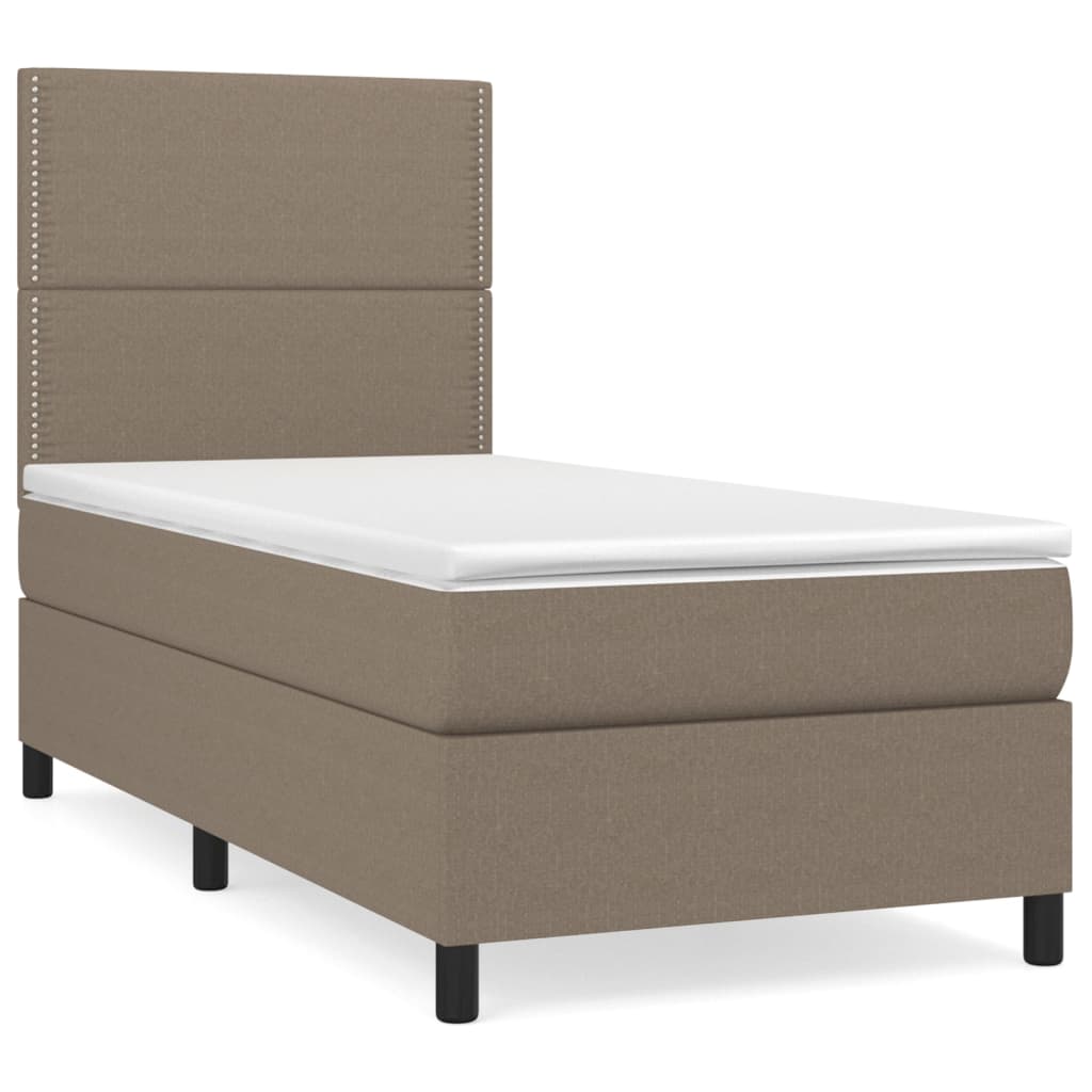 Lit sommier tapissier avec matelas tissu taupe 90x190 cm
