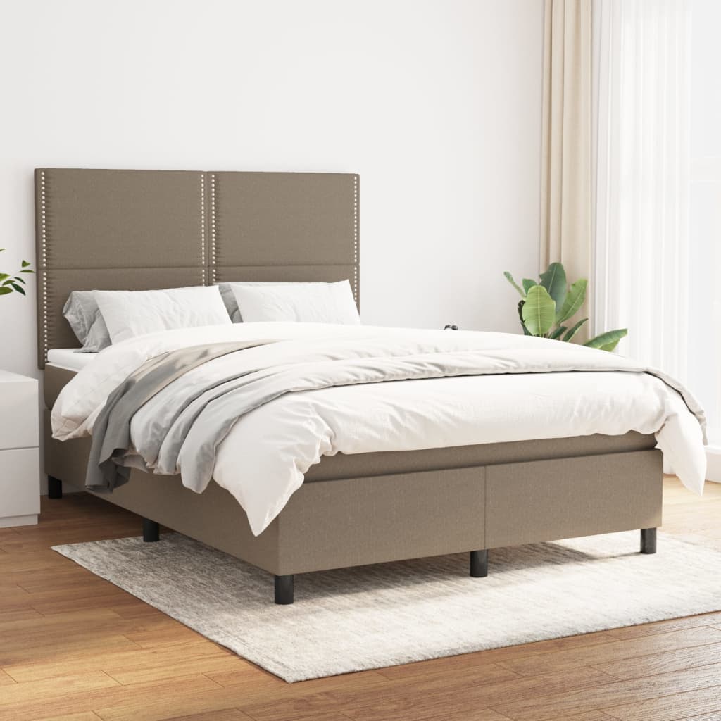 Box spring bed with mattress taupe 140x190 cm fabric