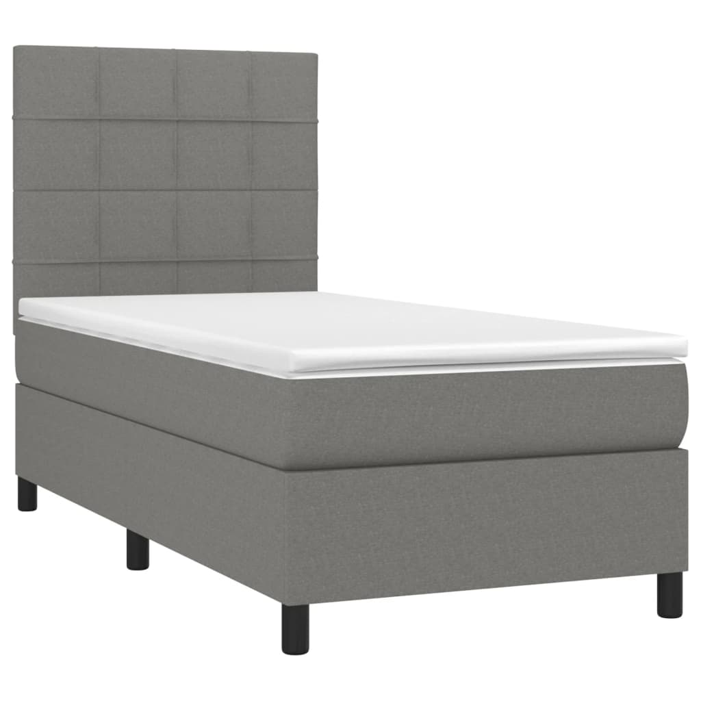 Box spring bed with mattress dark grey 100x200 cm fabric