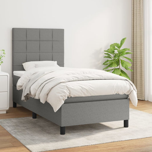 Lit sommier tapissier avec matelas tissu gris foncé 100x200 cm