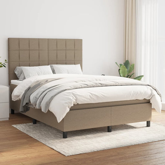 Box spring bed with mattress taupe 140x190 cm fabric