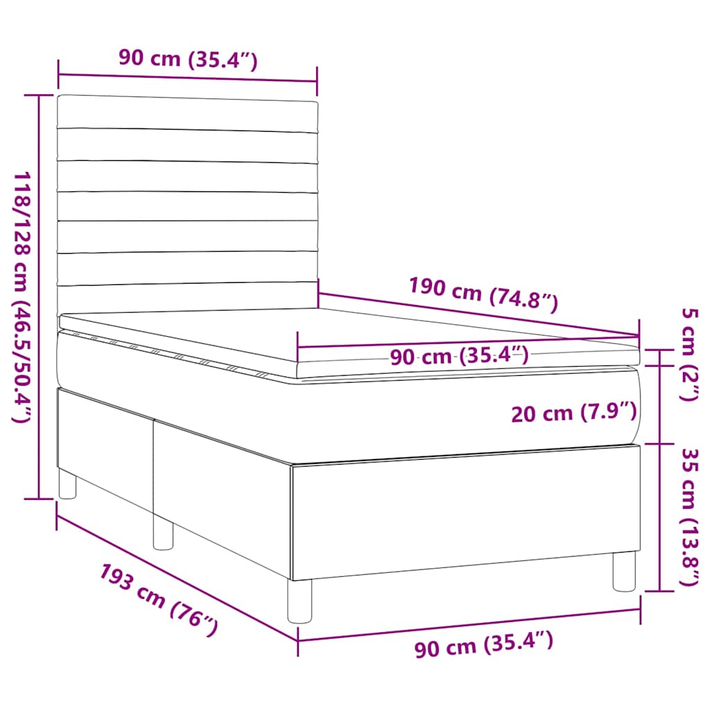 Boxspringbett mit Matratze Taupe 90x190 cm Stoff