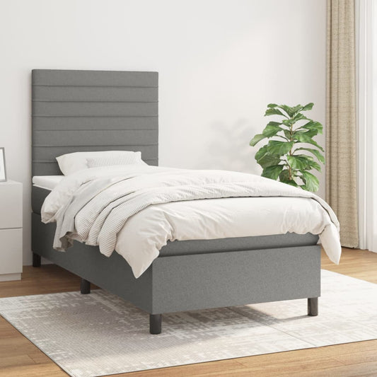 Lit sommier tapissier avec matelas tissu gris foncé 100x200 cm
